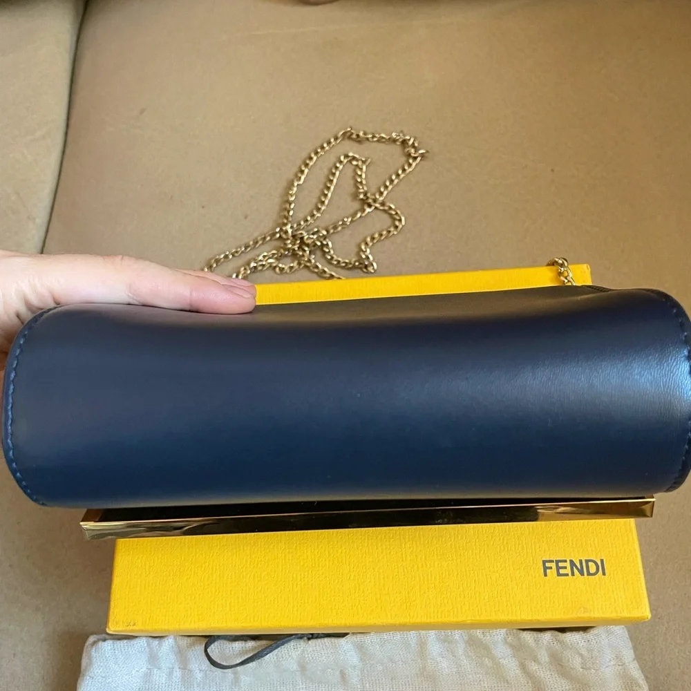 FENDI Lambskin Mini Rush Clutch in Navy - Picture 5 of 14